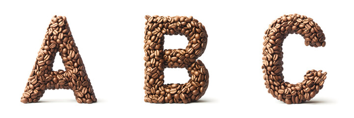 Alphabet made from Coffee beans on white background. Generative AI