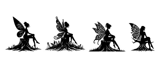 Beautiful fairy side view silhouette black filled vector Illustration icon