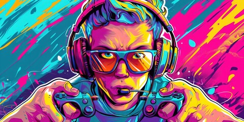 Vibrant Gamer Playing Video Games