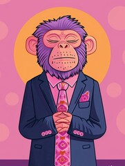 Handsome monkey, tie, suit, Father's Day, animal personification, calmness, atmosphere, father, animal party, greeting card, pink color, contrast, high-definition wallpaper, background, generated by A
