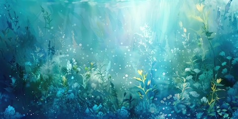 Obraz premium a image of a painting of a blue and green field with flowers