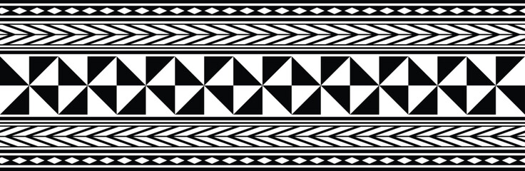 Polynesian pattern tribal tattoo border. Tribal tattoo geometric fore arm samoan band.Tattoo eps forearm samoan sleeve bracelet.Fabric seamless isolated hawaiian pattern on white background. © Rudvi