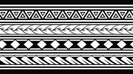 Polynesian design tribal tattoo border. Tribal design ethnic maori band.Tattoo  ribbon sleeve bracelet. Fabric seamless isolated hawaiian pattern on white background. © Rudvi