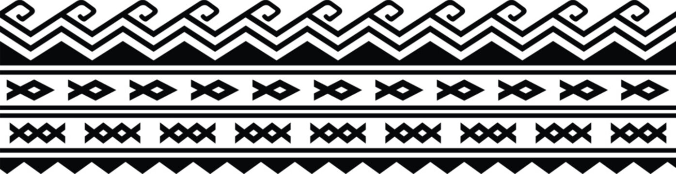 Polynesian pattern tribal tattoo border. Tribal tattoo geometric fore arm samoan band.Tattoo eps forearm samoan sleeve bracelet.Fabric seamless isolated hawaiian pattern on white background.