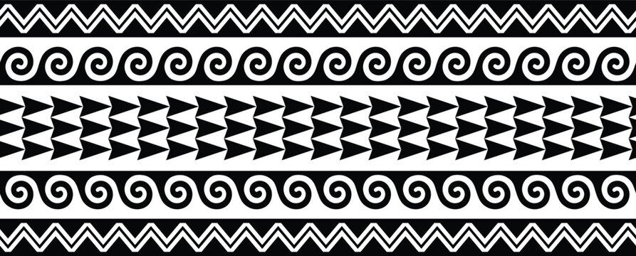 Fototapeta Polynesian pattern tribal tattoo border. Tribal tattoo geometric fore arm samoan band.Tattoo eps forearm samoan sleeve bracelet.Fabric seamless isolated hawaiian pattern on white background.