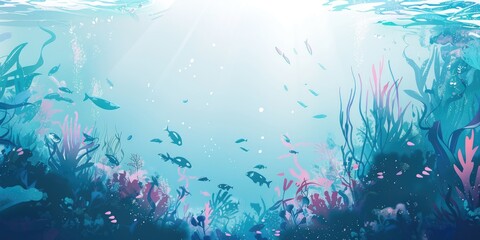 Fototapeta premium a image of a painting of a seaweed and fish in a blue ocean