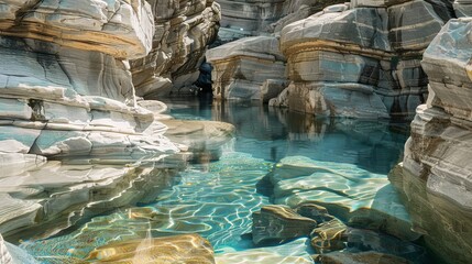 A pool surrounded by beautiful rock formations.