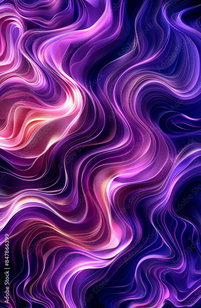 Poster abstract 3d organic pattern with neon purple and pink accents on a dark background, intricate and fl