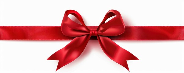 Red ribbon with bow on white background
