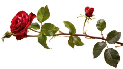 Long Stem Rose. Elegant Flower with Isolated White Background