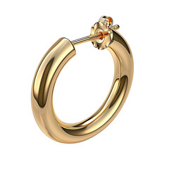 Close-up of a shiny golden hoop earring, simple and elegant, isolated on a white background. Perfect for jewelry and fashion use.