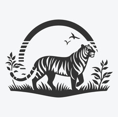 Naklejka premium Majestic Tiger Silhouette with Intricate White Line Patterns, Perfect Vector Art for Creative Projects