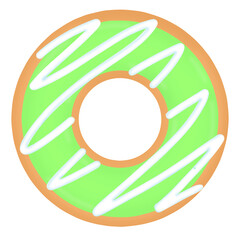 Cute donut with green tea glaze isolated on white background, png. Sweet donut illustration, png, sticker, image.