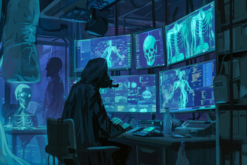 Obraz premium Telemedicine consultation between a doctor and a patient, with medical data and diagnostic images being shared remotely via video conference, enabling access to specialized care from anywhere