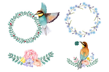 Watercolor painting botanical wreath png sticker collection