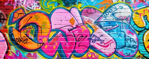 Fototapeta premium A vibrant graffiti wall backdrop with colorful tags and designs