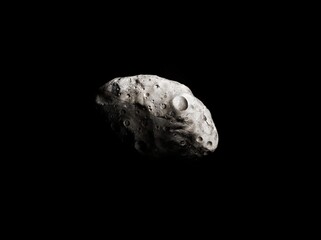 Planetoid in space isolated. Dwarf planetary moon. Large asteroid on a black background.