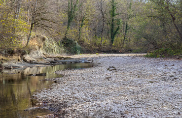 rocky river bottom in shallow water, rock fraction from rock,background for design solutions
