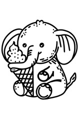 Fototapeta premium coloring book for kids, elephant eating ice cream