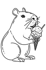 coloring book for kids, capybara eats ice cream