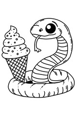 Fototapeta premium coloring book for kids, snake eating ice cream
