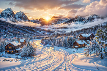 winter landscape in the mountains : AI Generative, not upscale