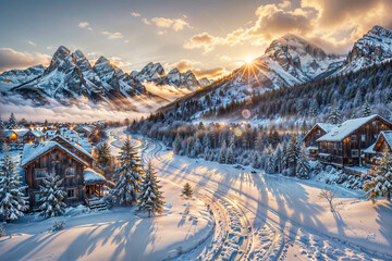 winter landscape in the mountains : AI Generative, not upscale