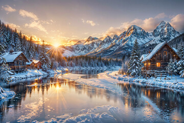 winter landscape in the mountains : AI Generative, not upscale