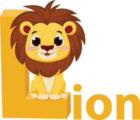 Alphabet letter L for cute Lion cartoon