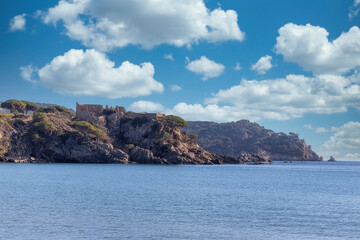 Naklejka premium Detail of the Spanish coast.Old castle. (Costa Brava,Fosca)