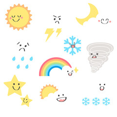 Weather png flat sticker collage, cute transparent flat clipart collection
