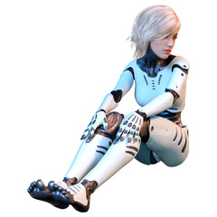 3D Rendering Female Robot on White