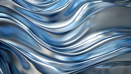 abstract blue and silver background wavy lines with shiny metallic liquid waves in dark grey and light cyan colors