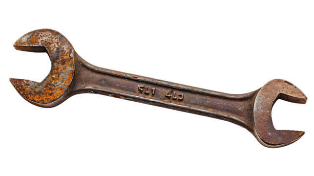 Old wrench isolated on transparent background