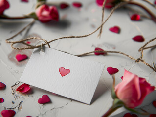 Valentine's Day cardstock gift tag red stamp heart roses romantic confetti background minimalistic decor printable love holiday festive celebration elegant rustic timeless vibes beautiful Galentines