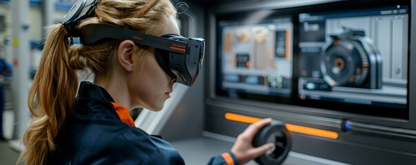 Engineer using VR for advanced machinery simulation.
