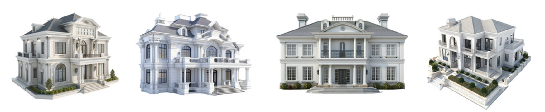 Classic white mansions luxury estates transparent background