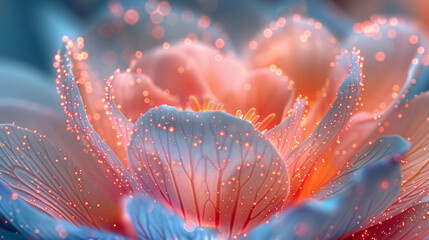 Obraz premium A close-up of a flower stigma, magnified 1000x, resembles a cosmic nebula. Delicate, feathery structures resemble swirling galaxies, their surfaces dusted with a shimmer of stardust.