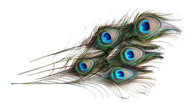 Peacock feathers on white background