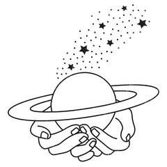 Spiritual hands png sticker, celestial doodle, transparent background