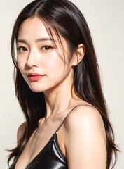 黒いドレスを着たロングヘアの女性