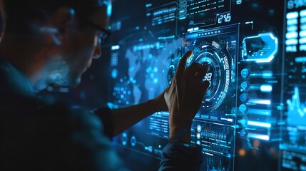 バーチャルな画面を操作する科学者