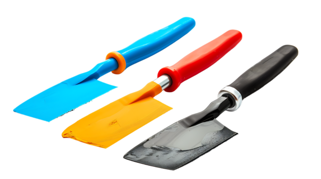 Professional putty knifes lying isolated on transparent background