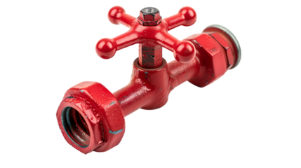 Red handled plumbing ball water valve isolated on transparent background