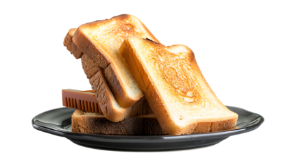 Retro toaster and toasted slices of bread in a plate isolated on transparent background