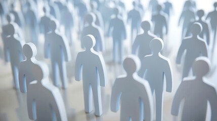Concept of teamwork. A close-up view of white paper figures representing people in a crowd