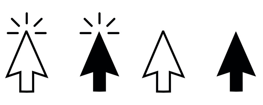 Computer mouse click cursor black arrow icon set. Mouse click cursor collection. Vector illustration.