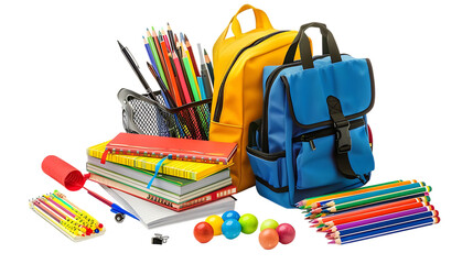 School supplies with books isolated on transparent background
