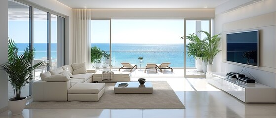 Simple Elegant and white comfortable living room, open plan, modern studio apartment