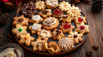 Fototapeta premium A beautifully arranged platter of cookies for a party, with different shapes and designs.